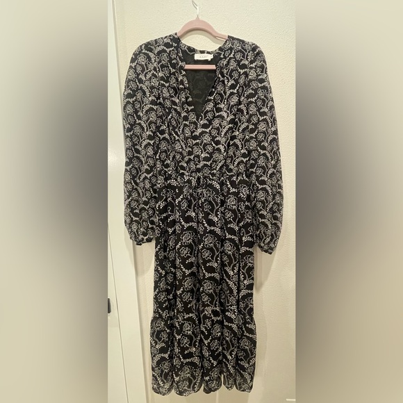 A.L.C Kate Black & White Flowing Floral Cotton & Silk blend midi dress - Picture 2 of 8